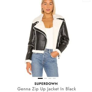 Superdown Black and White Leather Jacket